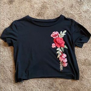 Black floral crop top